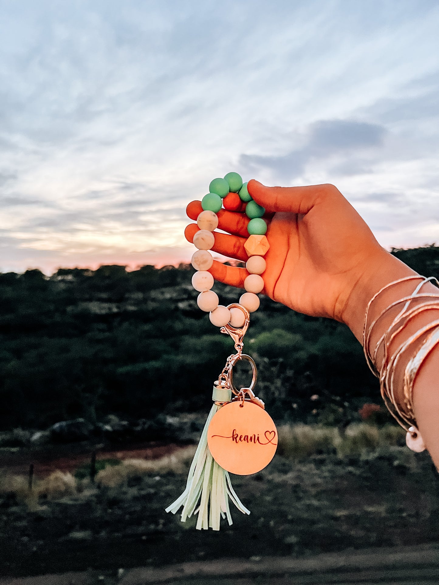 Silicone Wristlet Keychain with Wooden Disc